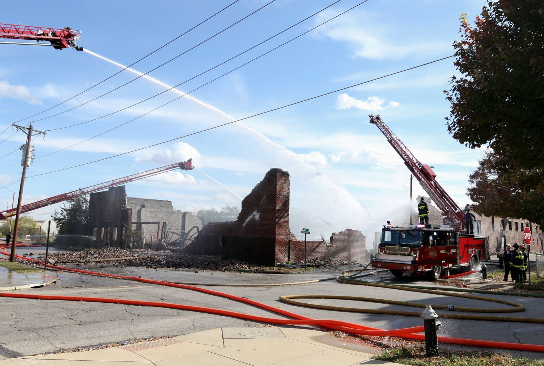 Three-alarm warehouse fire at North 13th Street and Howard Street in St. Louis